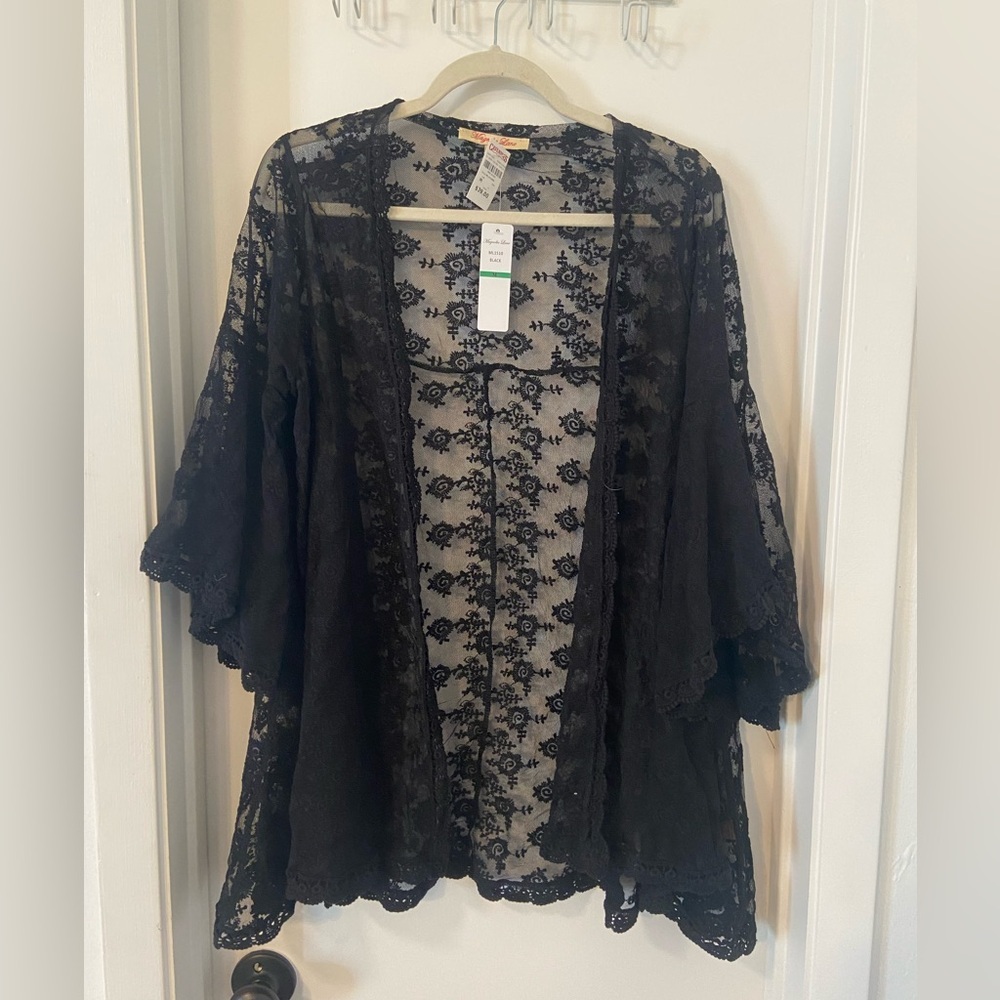 Cavenders NWT black lace open front kimono topper boho rodeo size M - Picture 3 of 6